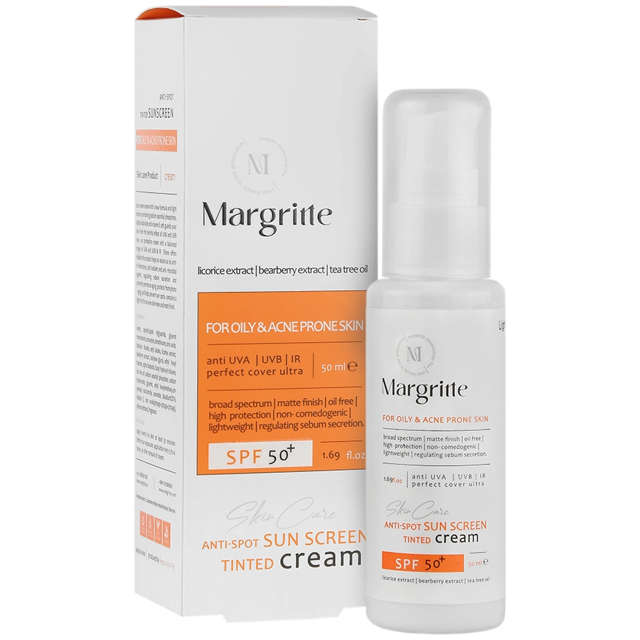 کرم ضد آفتاب روشن کننده پوست چرب SPF50 مارگریت (بژ روشن)